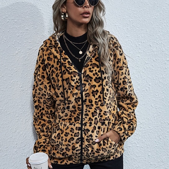 Oversized leopard print hoodie teddy jacket coat - Picture 3 of 7